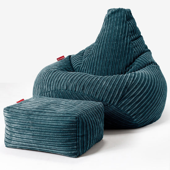 Highback Bean Bag Chair - Cord Teal Blue 01