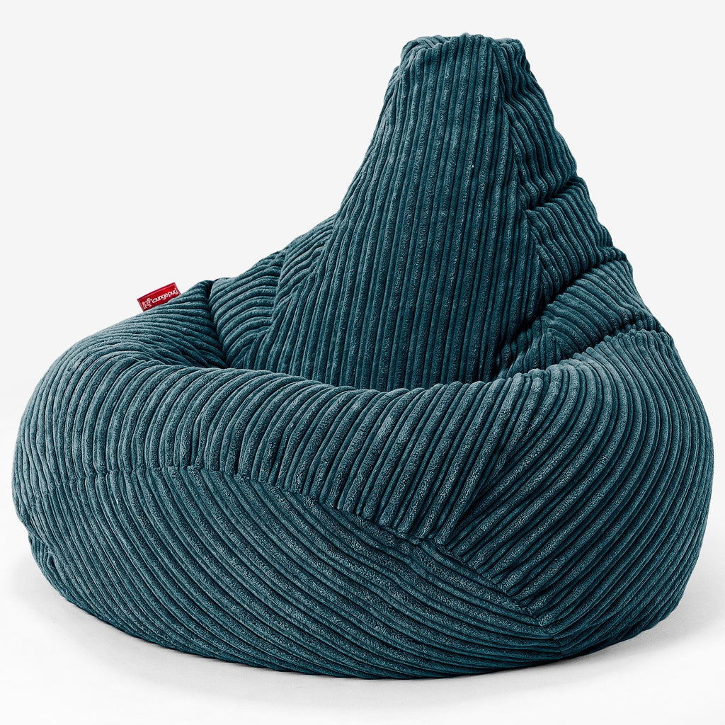 Highback Bean Bag Chair - Cord Teal Blue 02