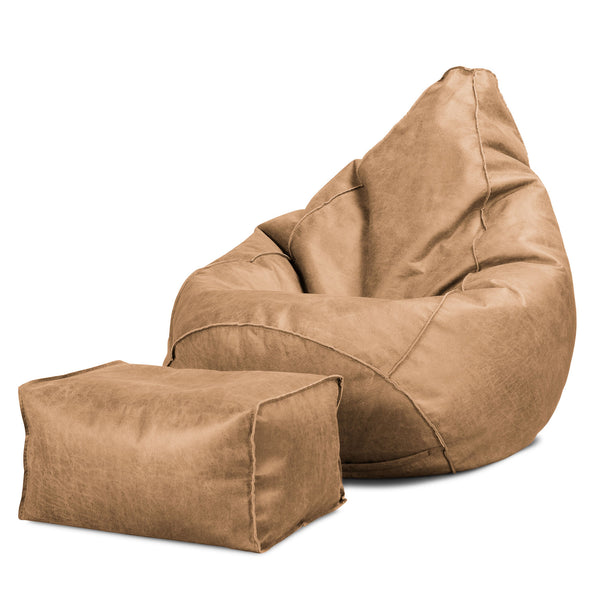 Highback Bean Bag Chair - Distressed Leather Honey Brown 01