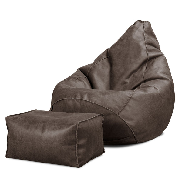 Highback Bean Bag Chair - Distressed Leather Natural Slate 01