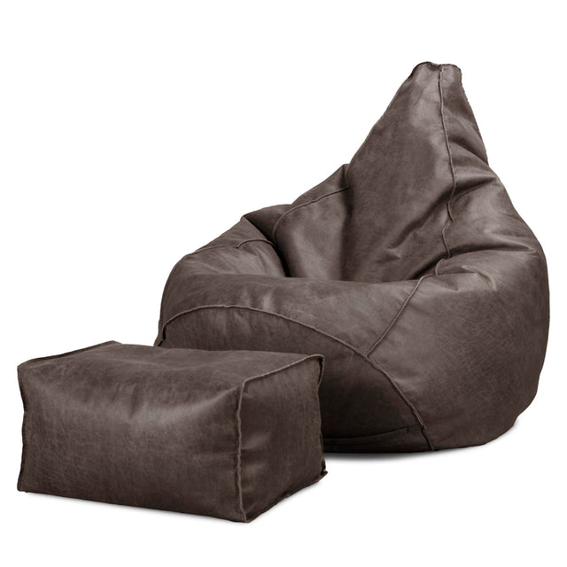 Highback Bean Bag Chair - Distressed Leather Natural Slate 02