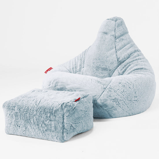 Highback Bean Bag Chair - Faux Rabbit Fur Dusty Blue 04