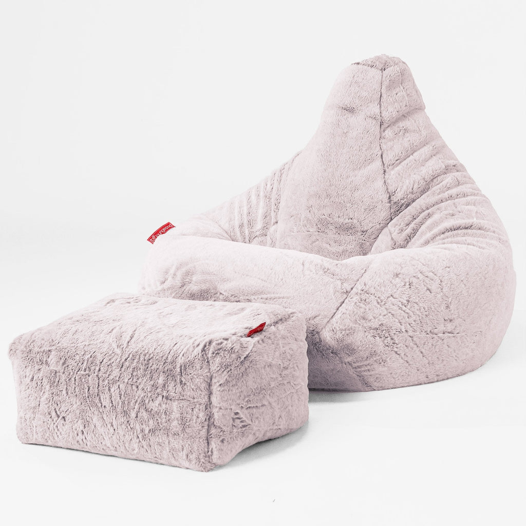 Highback Bean Bag Chair - Faux Rabbit Fur Dusty Pink 04