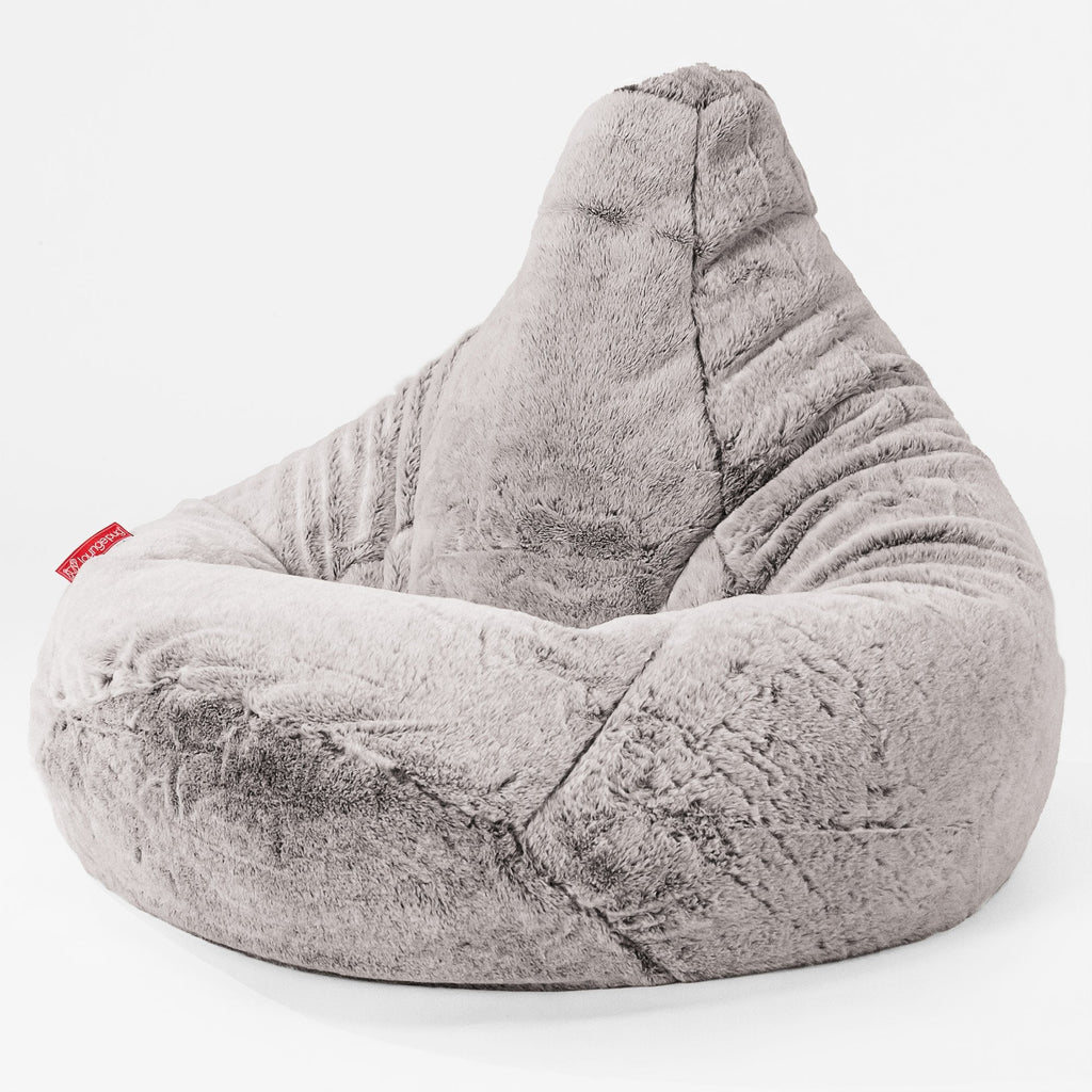 Highback Bean Bag Chair - Faux Rabbit Fur Light Grey 01