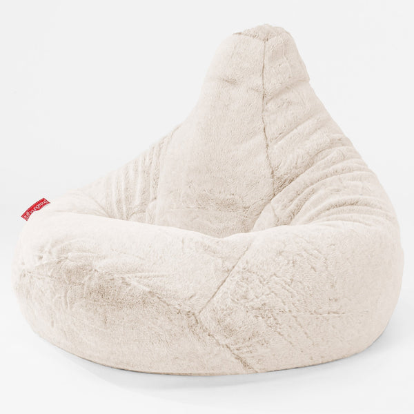 Highback Bean Bag Chair - Faux Rabbit Fur White 04