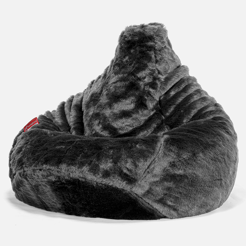 Highback Bean Bag Chair - Faux Fur Sheepskin Black 02