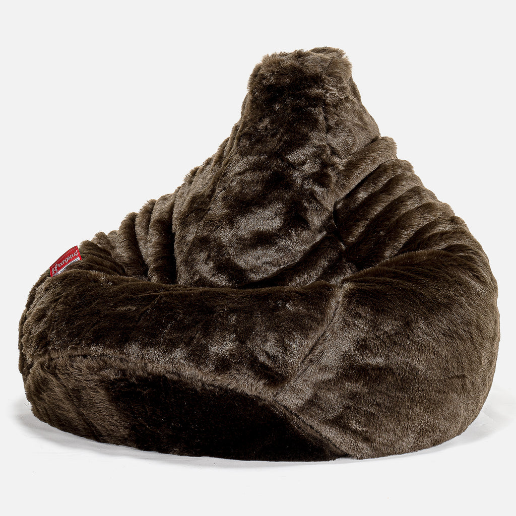 Highback Bean Bag Chair - Faux Fur Sheepskin Brown 02