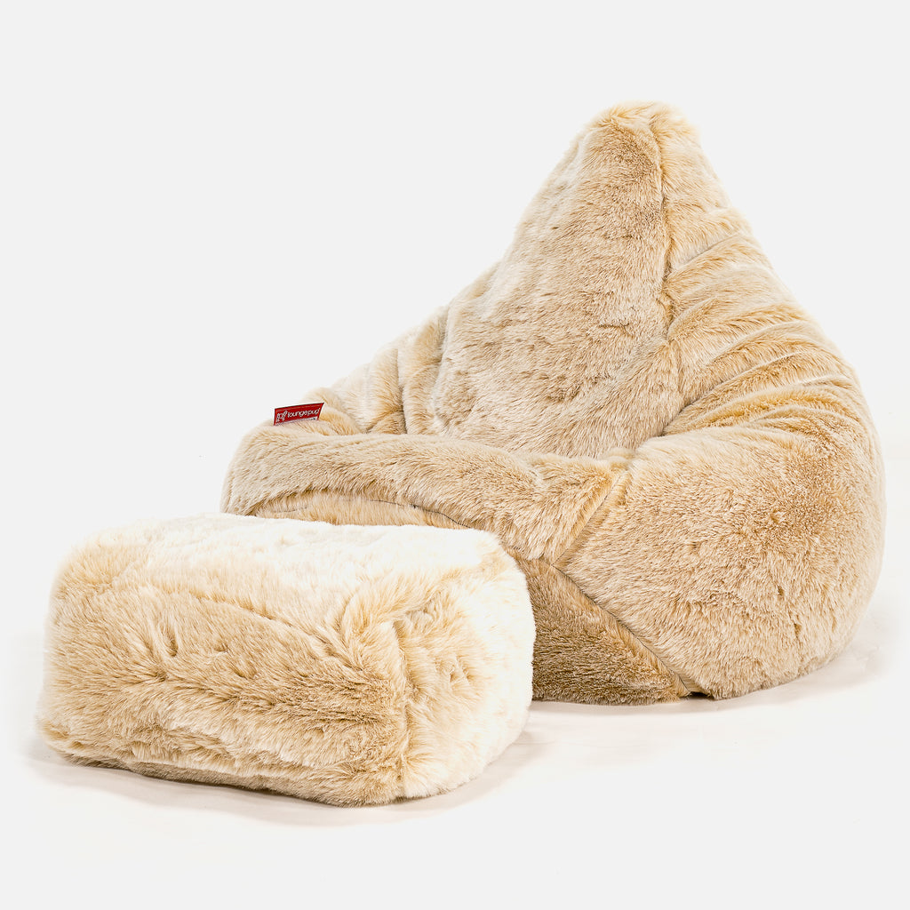 Highback Bean Bag Chair - Faux Fur Sheepskin White 01