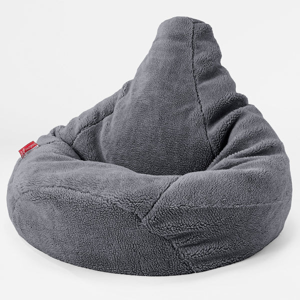 Highback Bean Bag Chair - Teddy Faux Fur Dark Grey 04