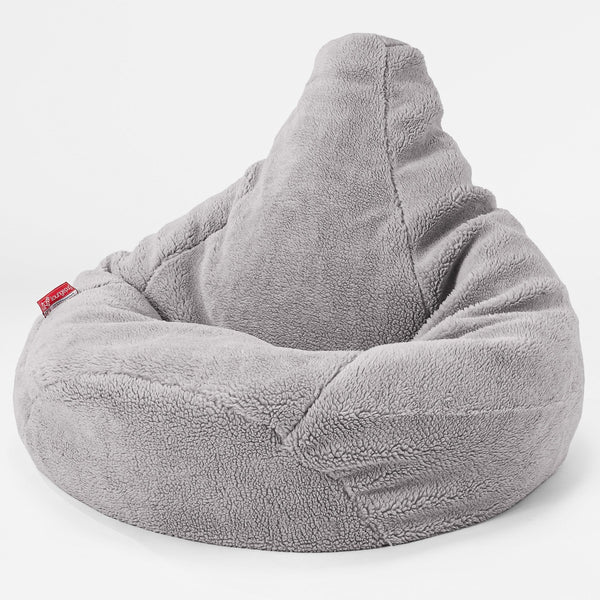 Highback Bean Bag Chair - Teddy Faux Fur Medium Grey 04