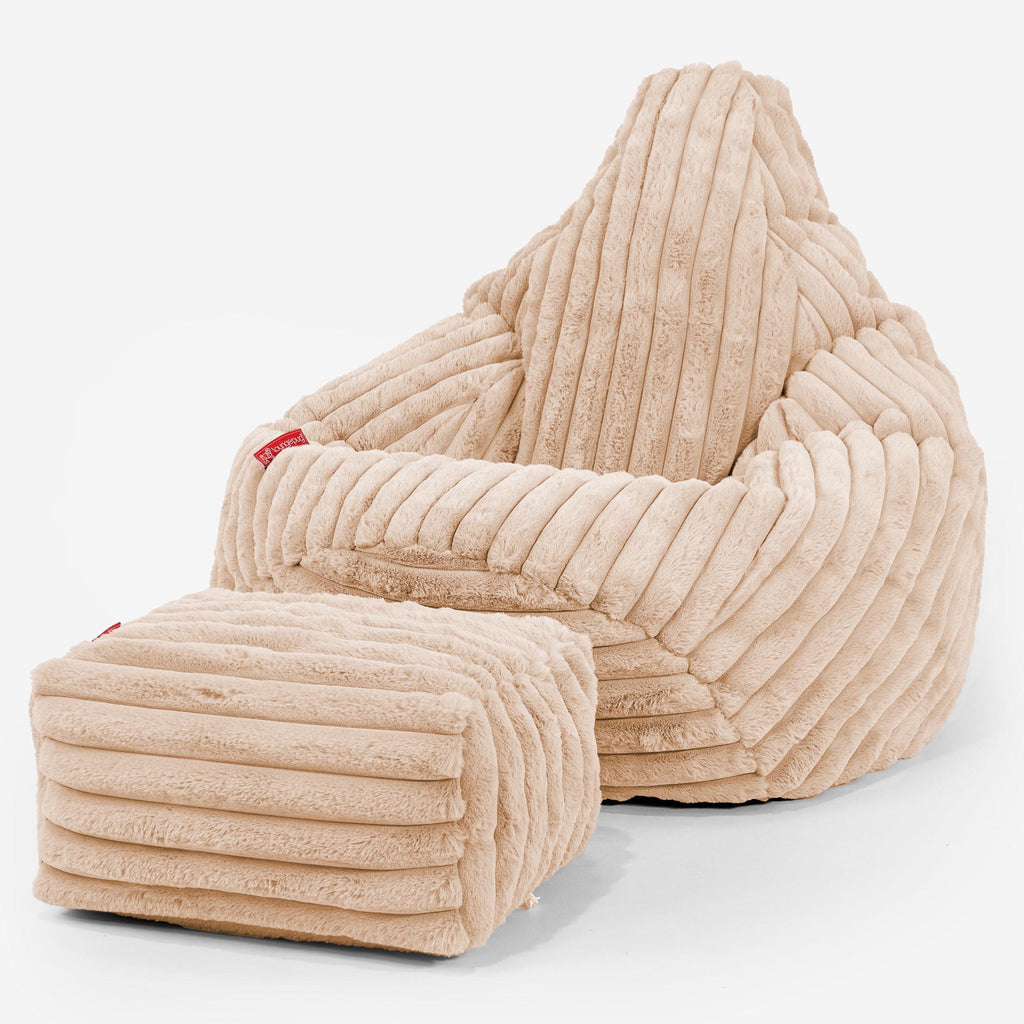 Highback Bean Bag Chair - Ultra Plush Cord Peach 01
