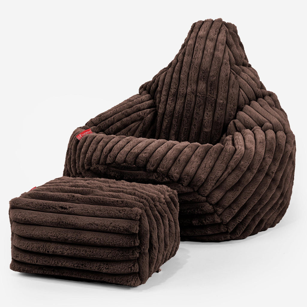 Highback Bean Bag Chair - Ultra Plush Cord Sable 01