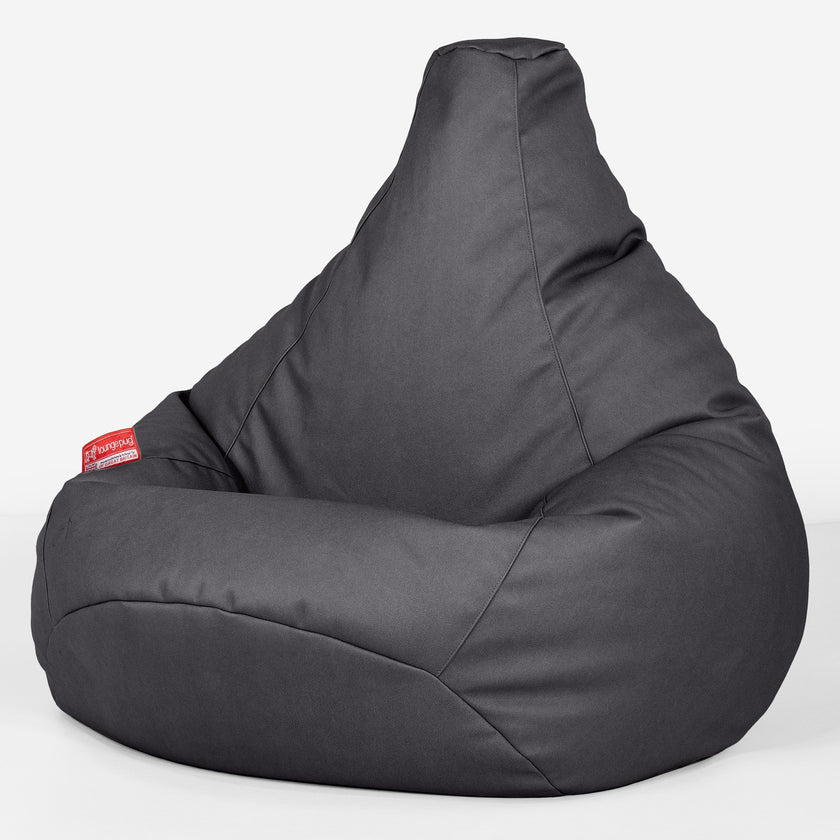 Lounge Pug Highback Gaming Bean Bag Chair Vegan Leather Black Beanbag