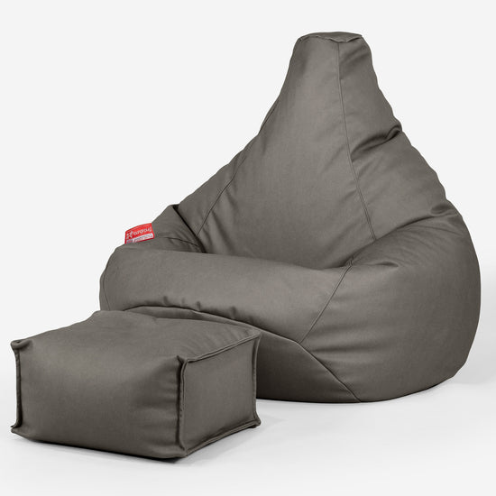 Highback Bean Bag Chair - Vegan Leather Grey 01