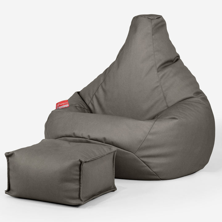 Highback Bean Bag Chair - Vegan Leather Grey 01