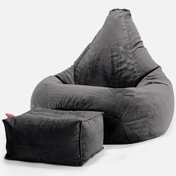 Highback Bean Bag Chair - Velvet Graphite Grey 01