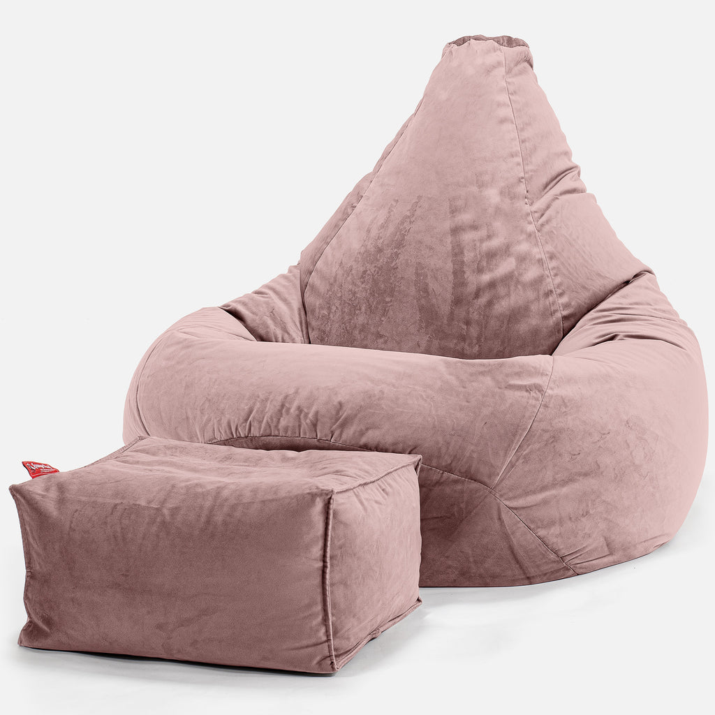 Highback Bean Bag Chair - Velvet Rose Pink 01