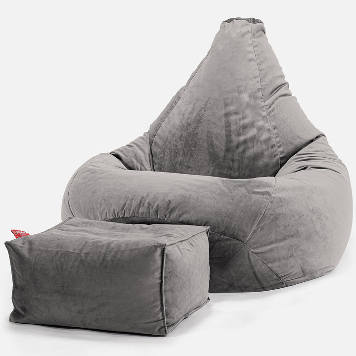 Highback Bean Bag Chair - Velvet Silver 01