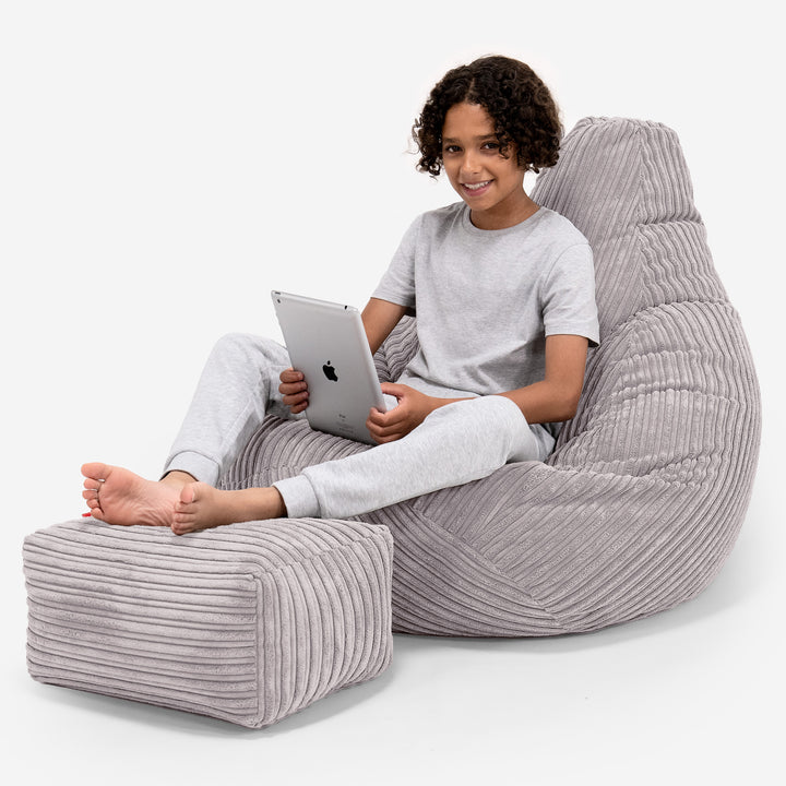 Children's Gaming Bean Bag Chair 6-14 yr - Cord Aluminium Silver 01