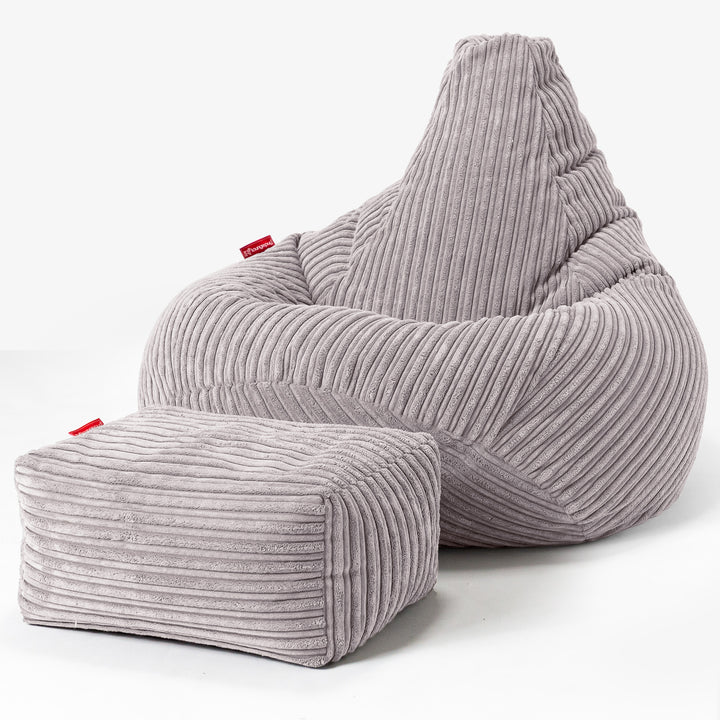 Children's Gaming Bean Bag Chair 6-14 yr - Cord Aluminium Silver 03