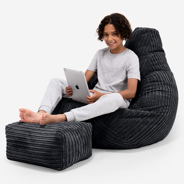 Children's Gaming Bean Bag Chair 6-14 yr - Cord Black 01