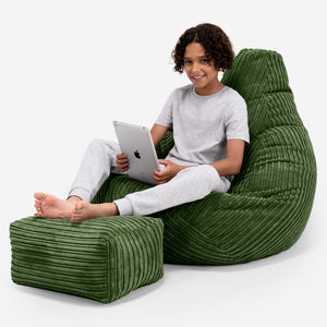 Children's Gaming Bean Bag Chair 6-14 yr - Cord Forest Green