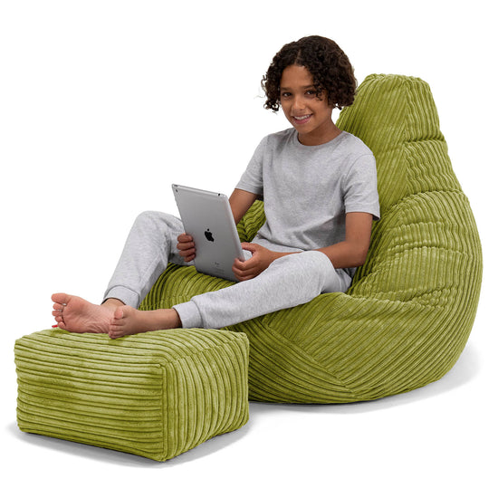 Children's Gaming Bean Bag Chair 6-14 yr - Cord Lime Green 01