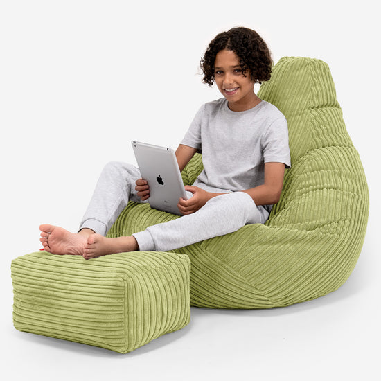 Children's Gaming Bean Bag Chair 6-14 yr - Cord Lime Green 01
