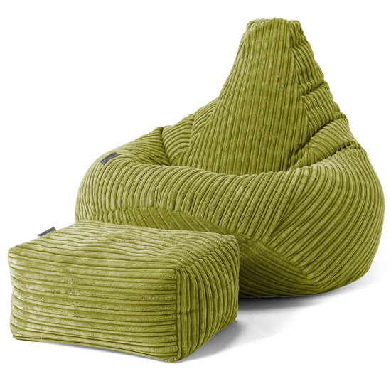 Children's Gaming Bean Bag Chair 6-14 yr - Cord Lime Green 02