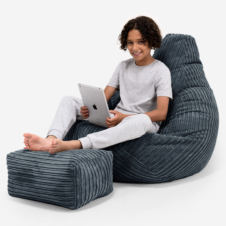 Children's Gaming Bean Bag Chair 6-14 yr - Cord Steel Grey 01