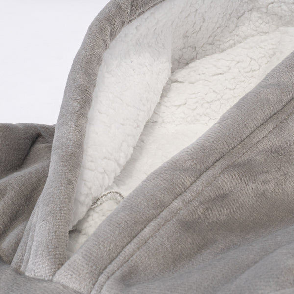 Kids Oversized Hoodie Blanket Sweatshirt - Minky Grey Fabric Close-up Image