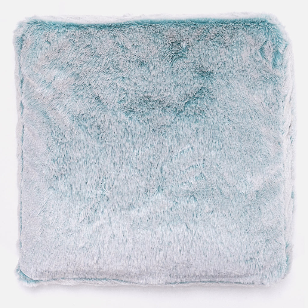 Large Floor Cushion - Faux Rabbit Fur Dusty Blue 03