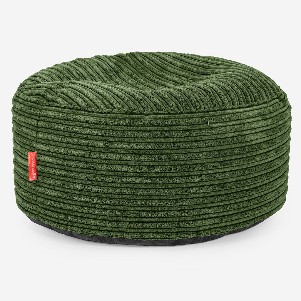 Large Round Footstool - Cord Forest Green 01