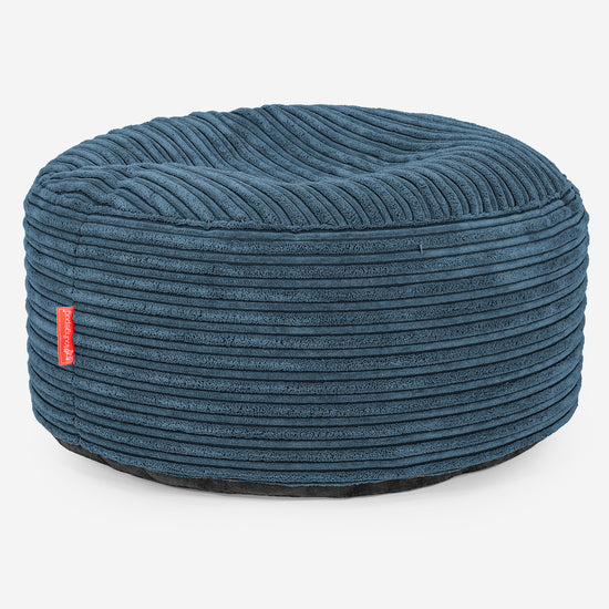 Large Round Footstool - Cord Navy Blue 01