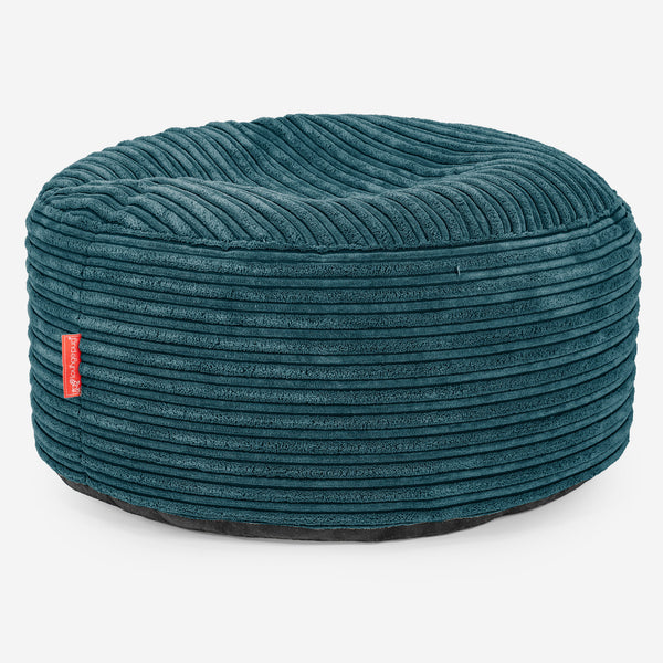 Large Round Footstool - Cord Teal Blue 01