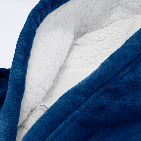 Oversized Hoodie Blanket Sweatshirt for Men or Women - Minky Dark Blue Fabric Close-up Image