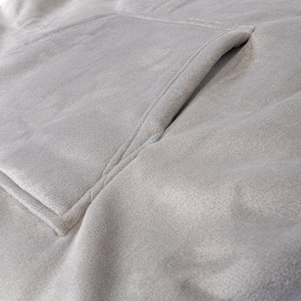 Oversized Hoodie Blanket Sweatshirt for Men or Women - Minky Grey Fabric Close-up Image
