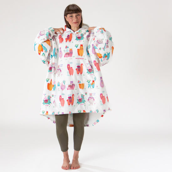 Oversized Hoodie Blanket Sweatshirt for Men or Women - Minky Llama 02
