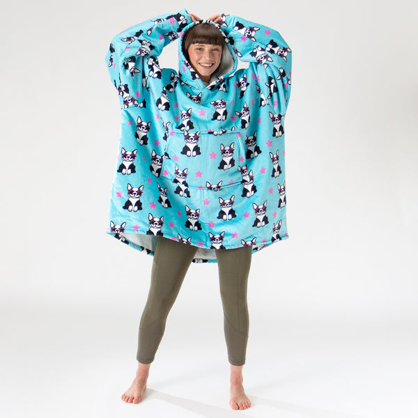 Oversized Hoodie Blanket Sweatshirt for Men or Women - Minky Pug 01