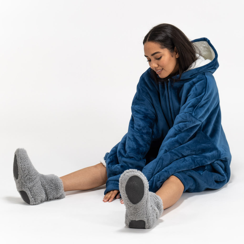 Oversized Zip Up Hoodie Blanket Sweatshirt for Men or Women - Minky Dark Blue 04
