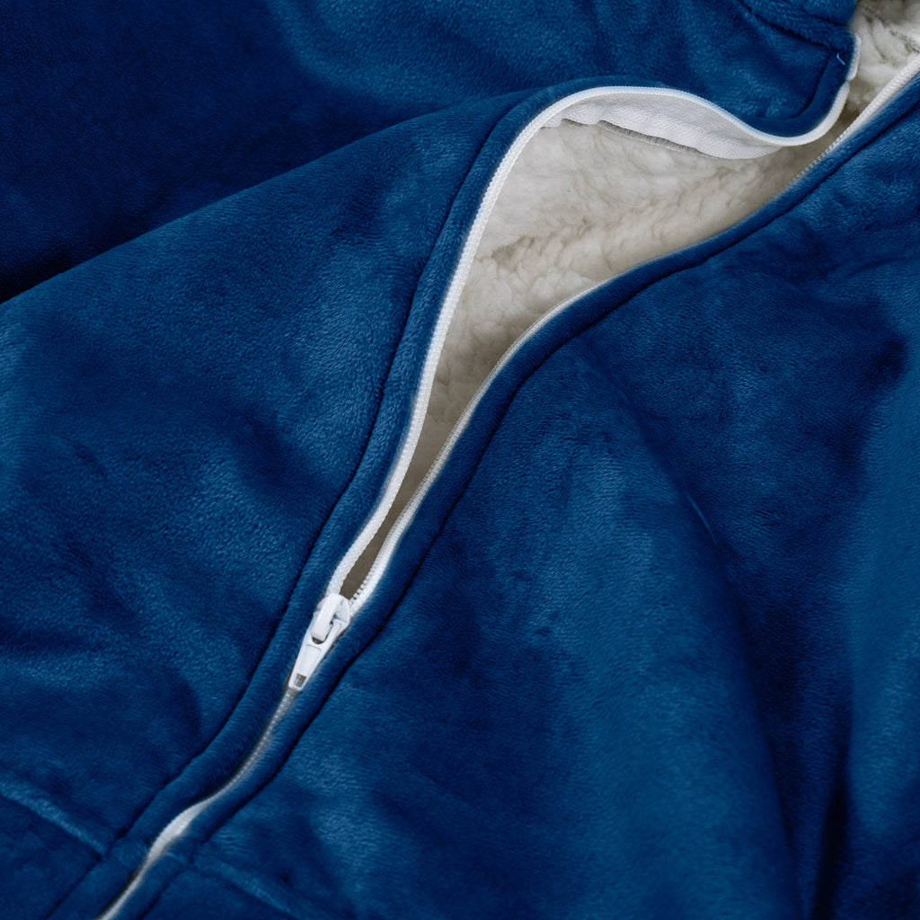 Oversized Zip Up Hoodie Blanket Sweatshirt for Men or Women - Minky Dark Blue 05