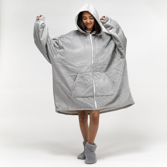 Oversized Zip Up Hoodie Blanket Sweatshirt for Men or Women - Minky Grey 02