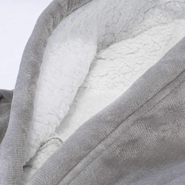 Oversized Zip Up Hoodie Blanket Sweatshirt for Men or Women - Minky Grey Fabric Close-up Image