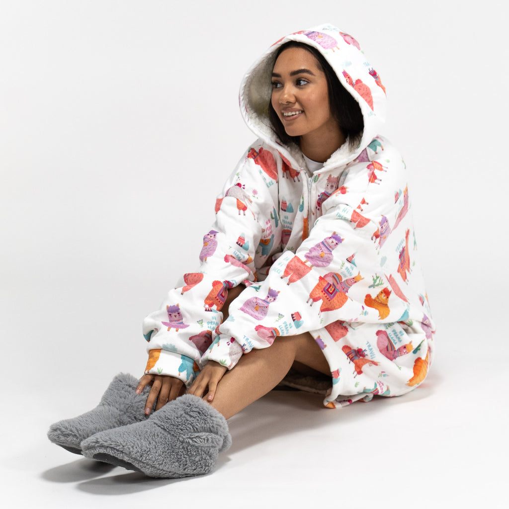 Oversized Zip Up Hoodie Blanket Sweatshirt for Men or Women - Minky Llama 04