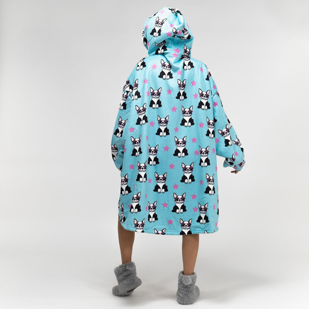 Oversized Zip Up Hoodie Blanket Sweatshirt for Men or Women - Minky Pug 03