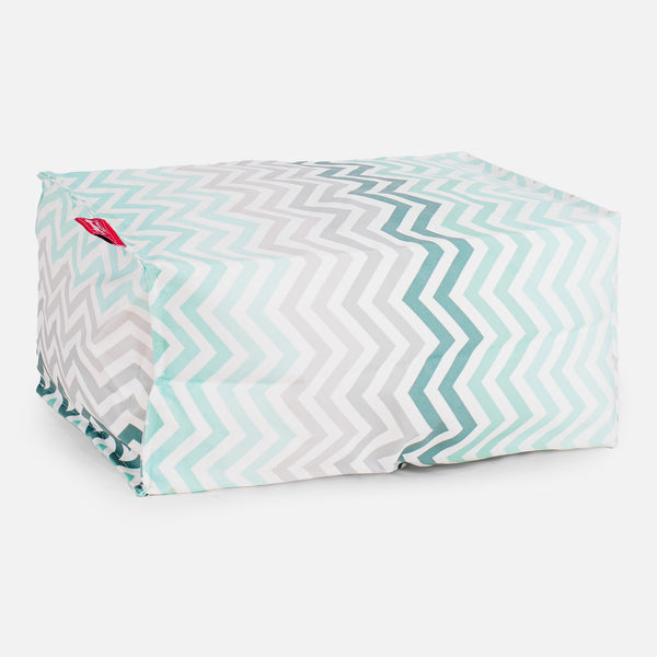 Small Footstool - Geo Print Chevron Teal Fabric Close-up Image