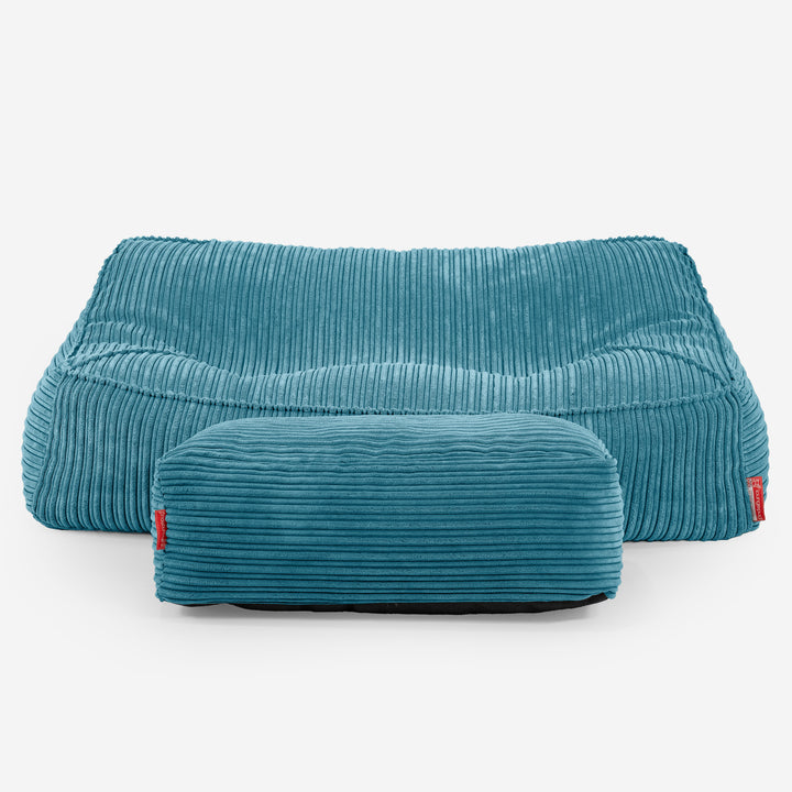 Sloucher Bean Bag Sofa - Cord Aegean Blue 02