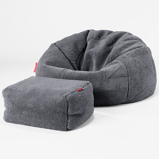 Classic Bean Bag Chair - Teddy Faux Fur Dark Grey 02