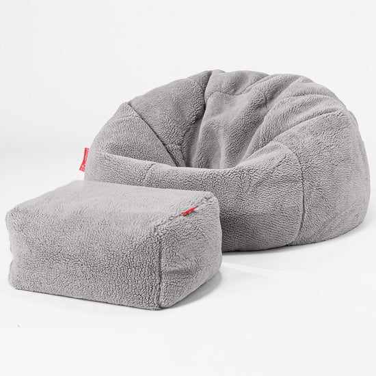 Classic Bean Bag Chair - Teddy Faux Fur Medium Grey 02