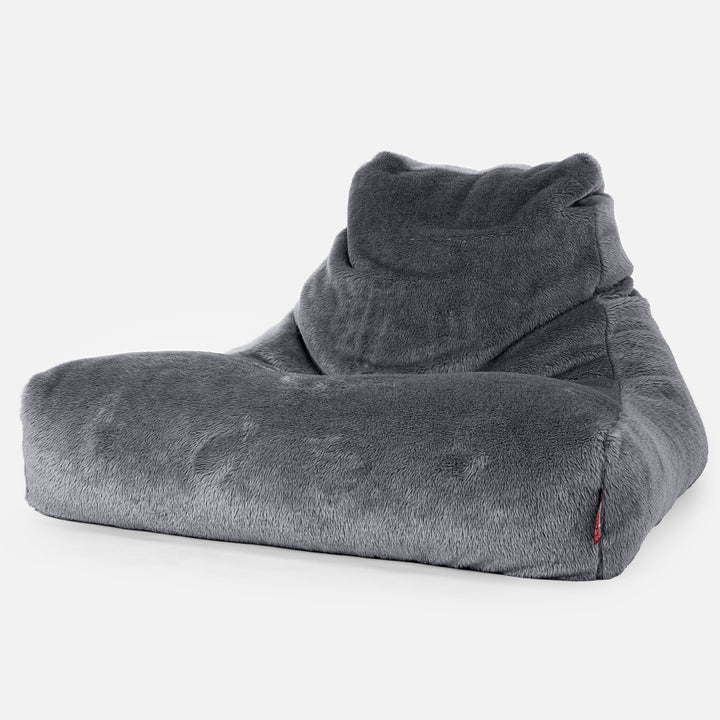 Mega Lounger Bean Bag - Teddy Faux Fur Dark Grey 01